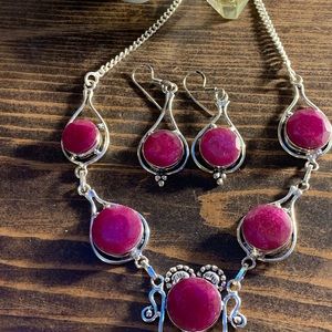 Handmade Genuine Raw Ruby Necklace & Earrings Set